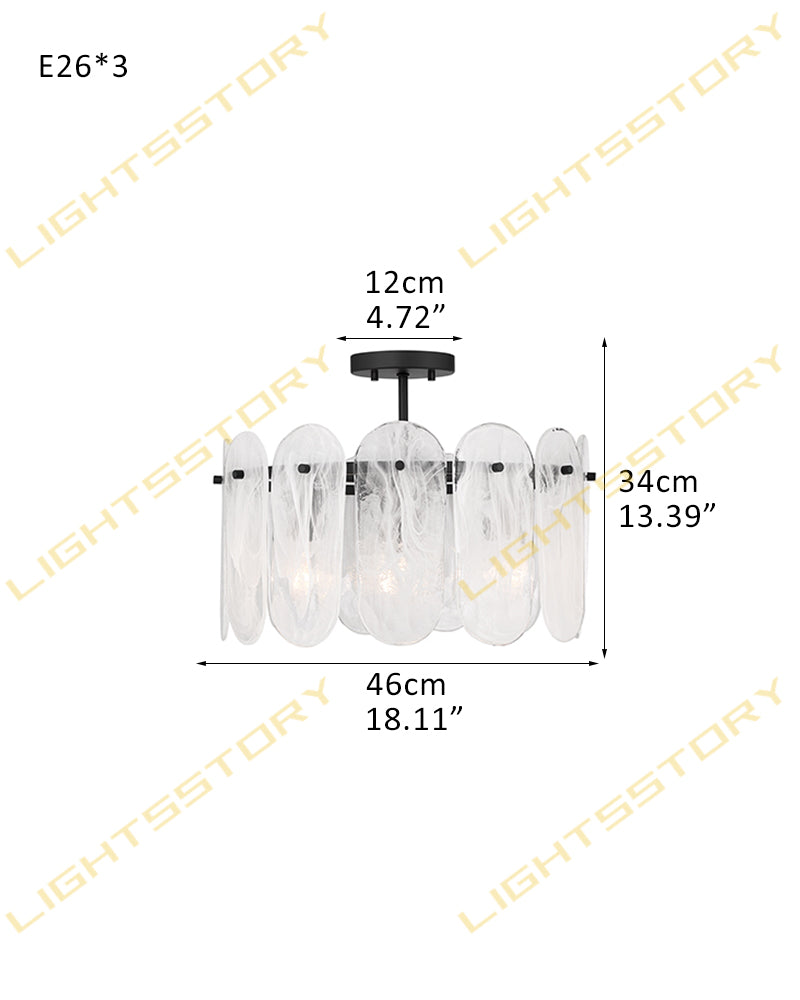 Etienne Glass Petal and Gold Trim Drum Ceiling Light - Semi Flush Mount, Lux Gold Trim - Bedrooms, Living Rooms & Dining Rooms