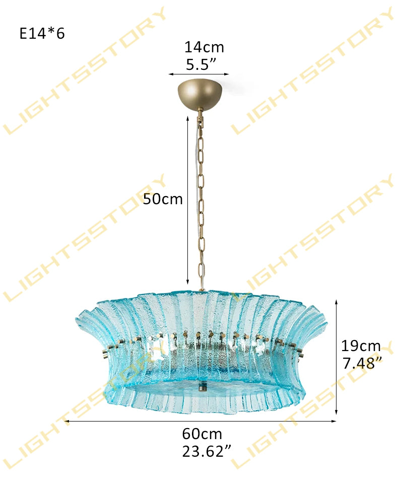 Ghiaccio Glass Atlantic Blue Prism Multi Tiered Waterfall Chandelier - Heritage Brass Trim - Living Room & Dining Room