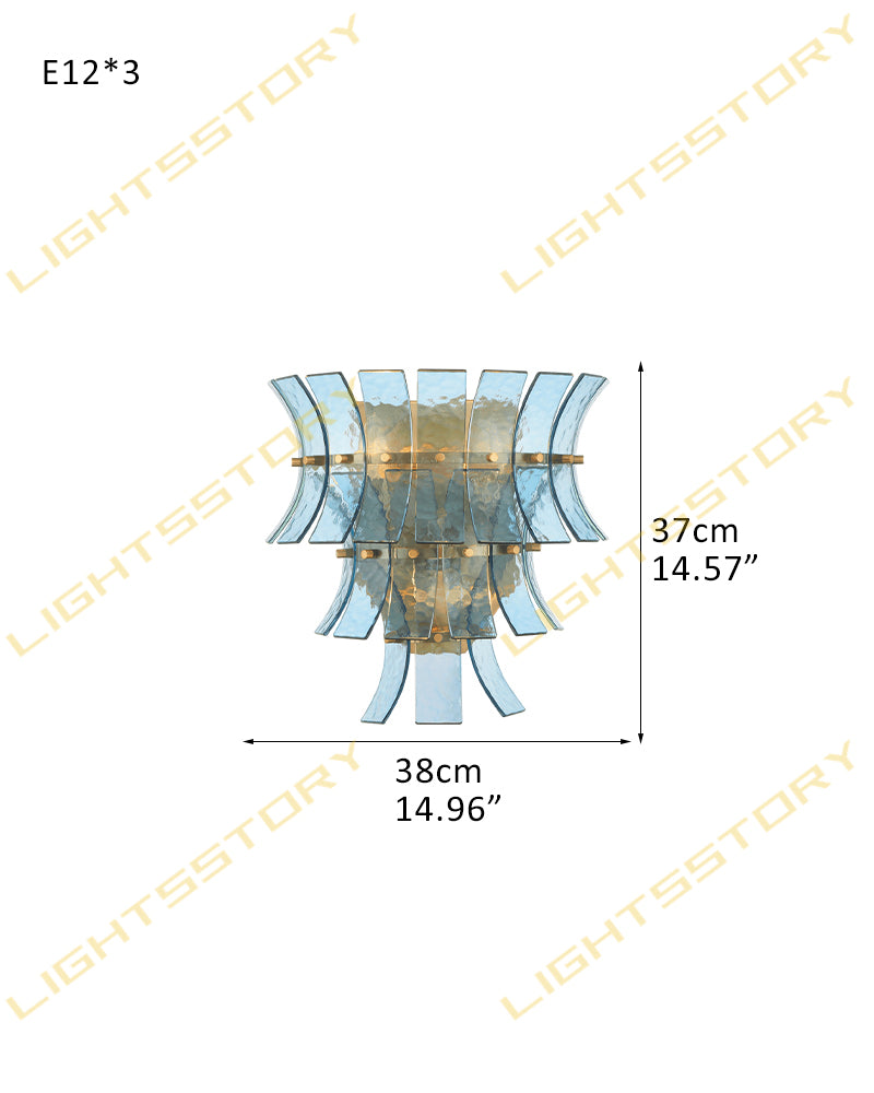 Ghiaccio Glass Azure Blue Cascade Wall Light Sconce - Heritage Brass, Semi Flush Mount - Hallways, Bedrooms & Living Rooms