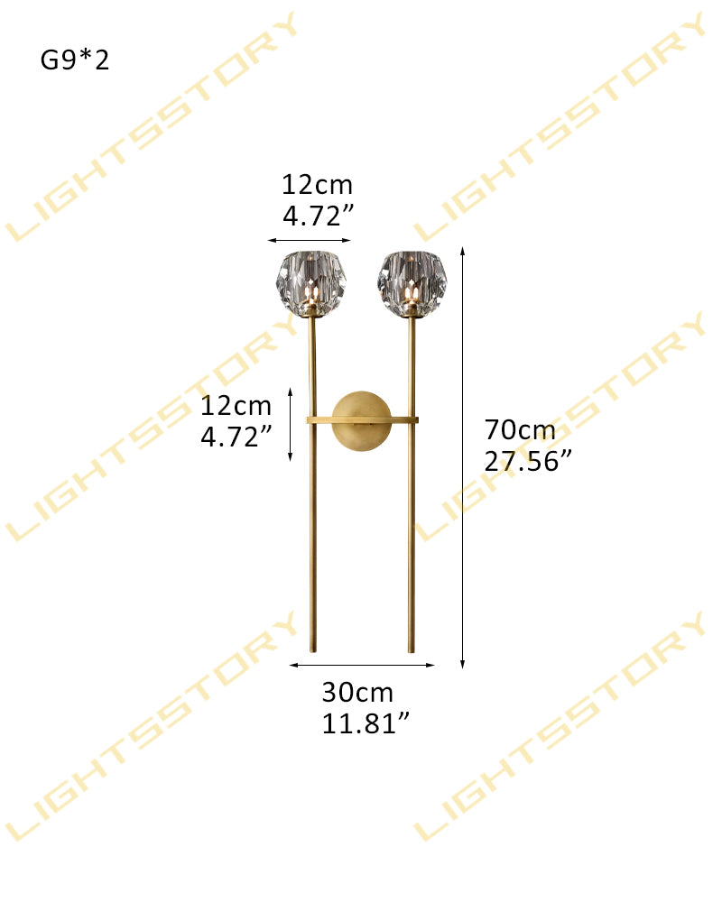 2-Light Modern Crystal Wall Lamp Black/Brass Height 2" For Bathroom 2 light-D30*H70CM D12"*H28" Brass+Clear Crystal Modern Pendant lamp