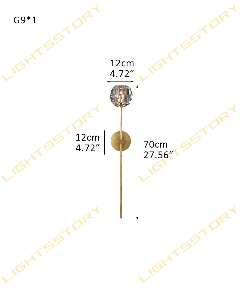 2-Light Modern Crystal Wall Lamp Black/Brass Height 2" For Bathroom 1 light-D12*H70CM D5"*H28" Brass+Clear Crystal Modern Pendant lamp