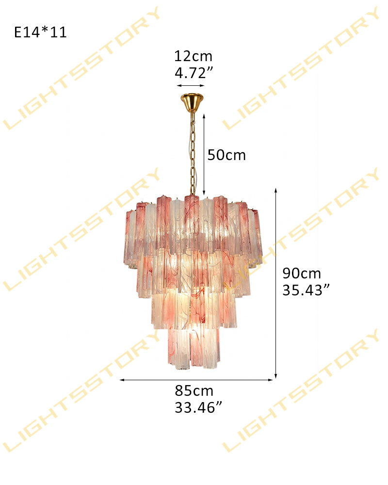 Cortina Murano Glass Ethereal Pink Multi Tier Cascade Chandelier - Hand Blown Glass, Lux Gold Trim - Living Rooms & Dining Rooms