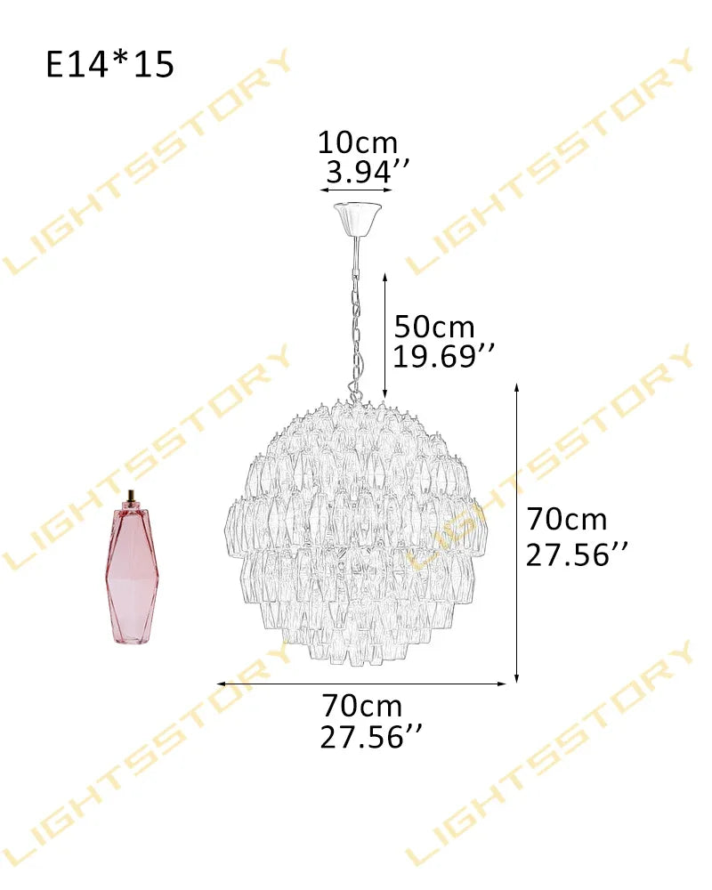 Murano Hand-Blown Glass Round Chandelier Wide 28" for Dining Room and Living Room 15 light-D70*H70CM D27.56"*H27.56" Pink Luxury Modern Chandelier