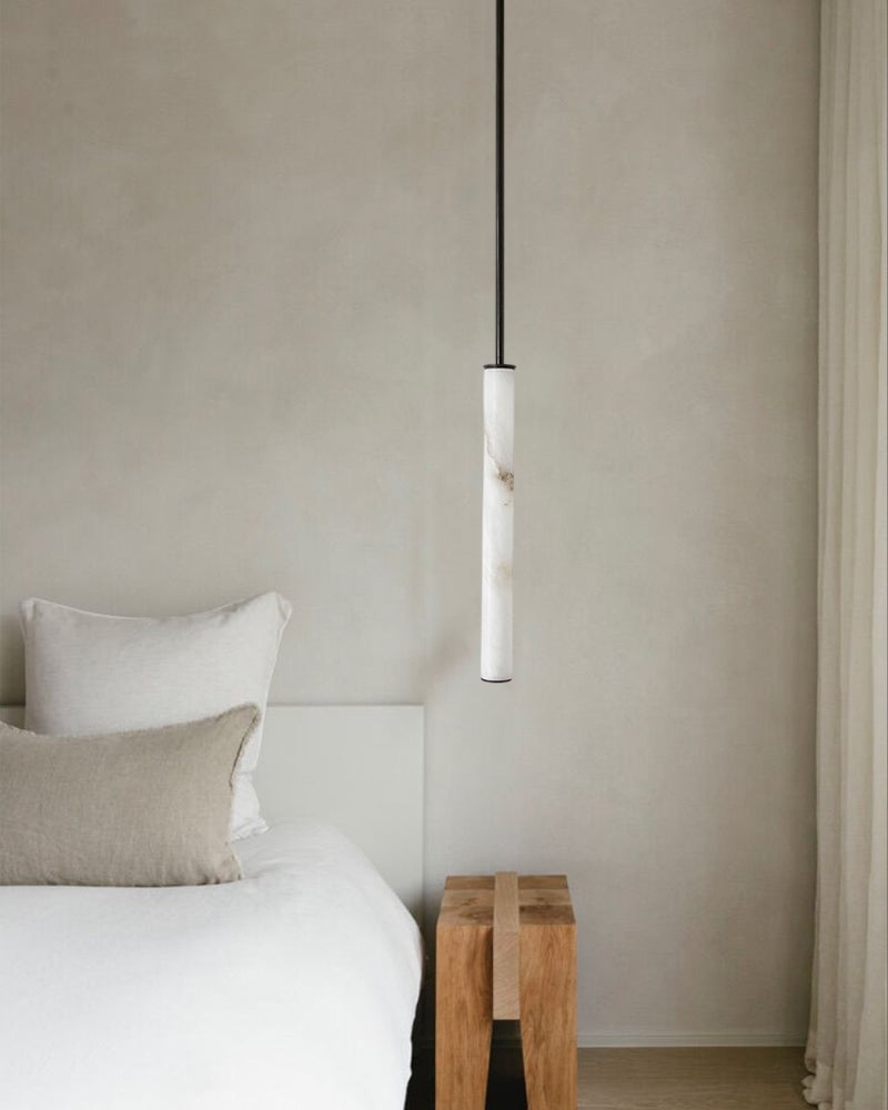 Capri Series Geometric Pendant Light | Cylindrical Linear Handcrafted Solid Natural Marble, Oxidizing Copper Accents for Dining Tables and Kitchen Islands Modern Pendant lamp