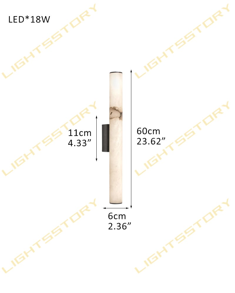 Capri Series Geometric Wall Sconce | Cylindrical Linear Hand-carved Natural Marble, Brass and Black Metal for Hallways, Dining Areas, and Living Spaces D6*H60CM D2.36"*H23.62" Black + White Flush Mounted Wall Sconce Lamp