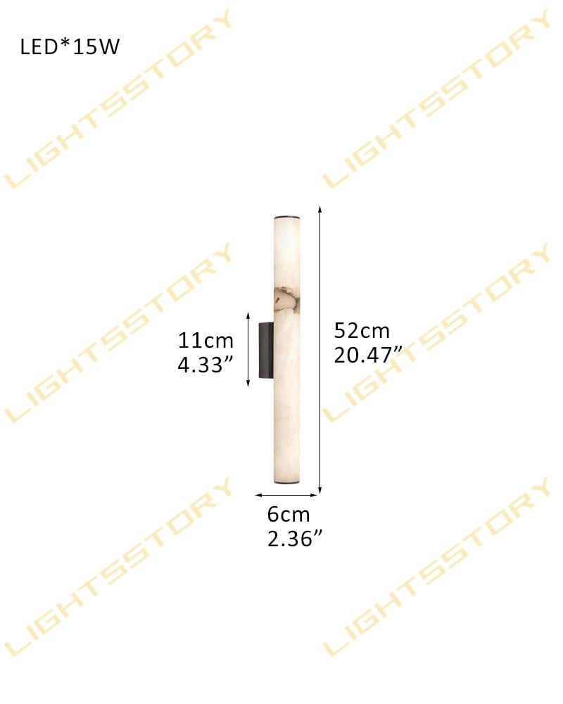 Capri Series Geometric Wall Sconce | Cylindrical Linear Hand-carved Natural Marble, Brass and Black Metal for Hallways, Dining Areas, and Living Spaces D6*H52CM D2.36"*H20.47" Black + White Flush Mounted Wall Sconce Lamp