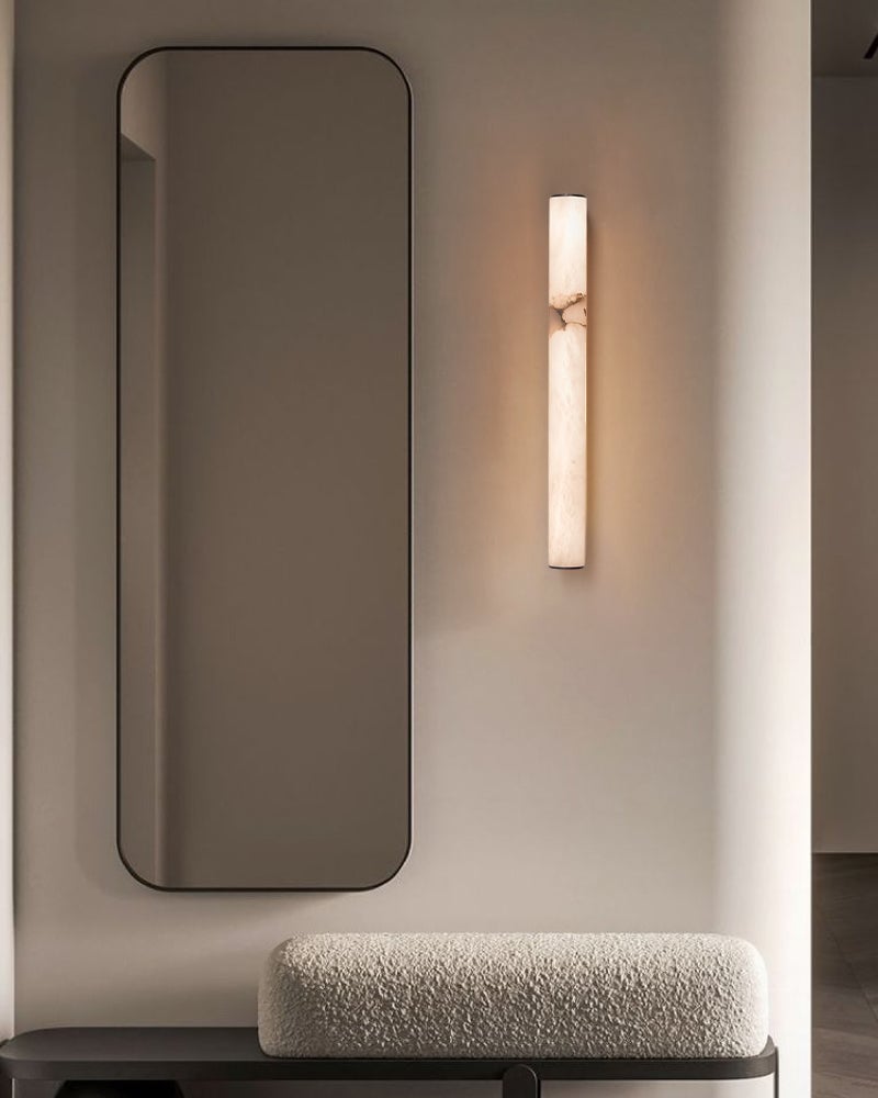 Capri Series Geometric Wall Sconce | Cylindrical Linear Hand-carved Natural Marble, Brass and Black Metal for Hallways, Dining Areas, and Living Spaces Flush Mounted Wall Sconce Lamp