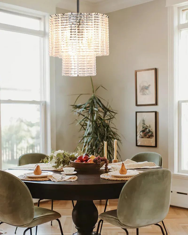 Cassis Series Geometric Chandelier | Concentric Ridged Glass Tiers Hand-crafted Ridged Smoke Glass, Polished Metal Frame for Grand Foyers and Luxury Hotel Lobbies American chandelier