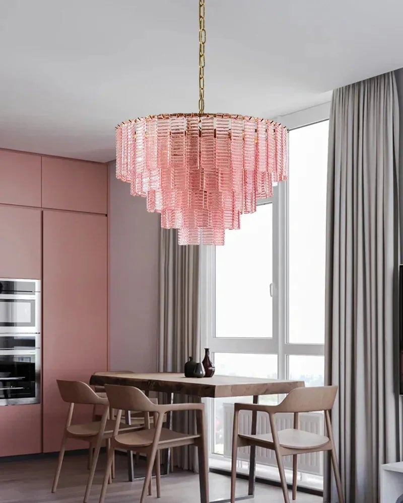 Cassis Series Geometric Chandelier | Multi-Tier Ridged Glass Sculpted Ridged Glass Ribbons, Polished Metal Frame for Grand Foyers and Dining Rooms American chandelier