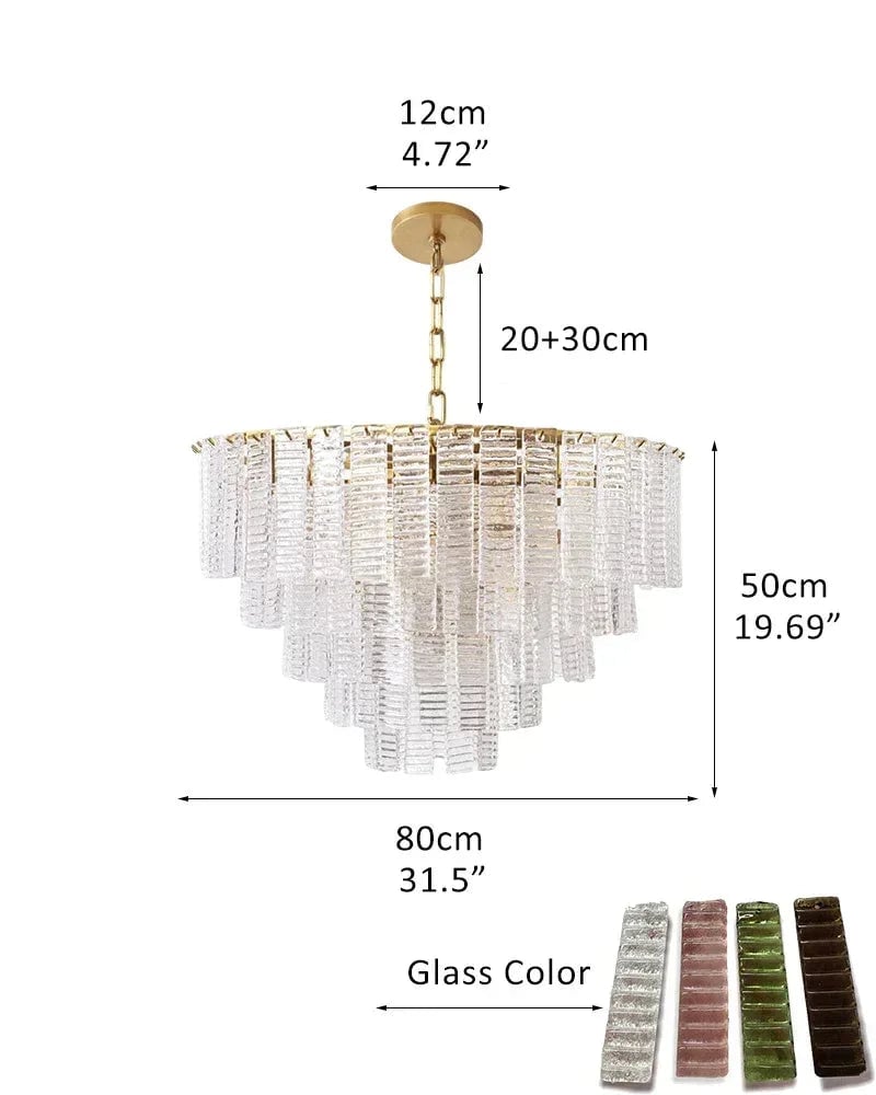 Cassis Series Geometric Chandelier | Multi-Tier Ridged Glass Sculpted Ridged Glass Ribbons, Polished Metal Frame for Grand Foyers and Dining Rooms 5-Tier-R80*H50CM R31.5“*H19.69" Clear + Gold American chandelier