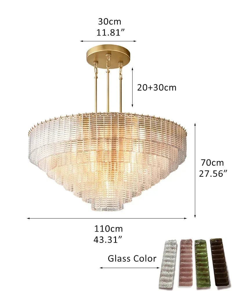 Cassis Series Geometric Chandelier | Multi-Tier Ridged Glass Sculpted Ridged Glass Ribbons, Polished Metal Frame for Grand Foyers and Dining Rooms 8-Tier-R110*H70CM R43.31“*H27.56" Clear + Gold American chandelier