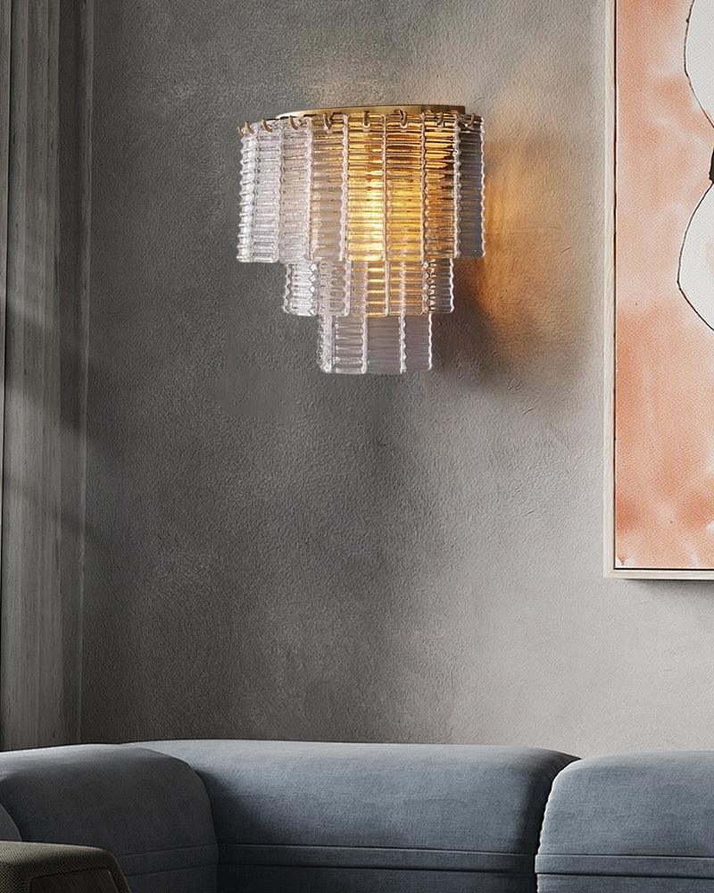 Cassis Series Geometric Wall Sconce | Triple Tier Hand-cast Venetian textured glass, Modernist geometric finish for Dining rooms, entryways, and open-concept areas Flush Mounted Wall Sconce Lamp