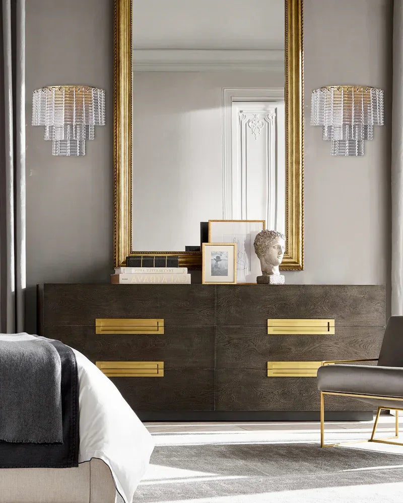 Cassis Series Geometric Wall Sconce | Triple Tier Hand-cast Venetian textured glass, Modernist geometric finish for Dining rooms, entryways, and open-concept areas Flush Mounted Wall Sconce Lamp