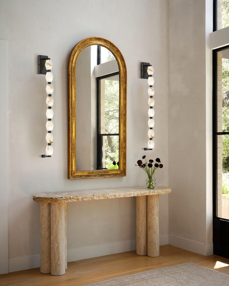 Clairval Series Geometric Wall Light | Multi Alabaster Globes Natural Alabaster and Solid Brass, Aged Brass and Black Framework for Modern Living Rooms and Hallways Flush Mounted Wall Sconce Lamp