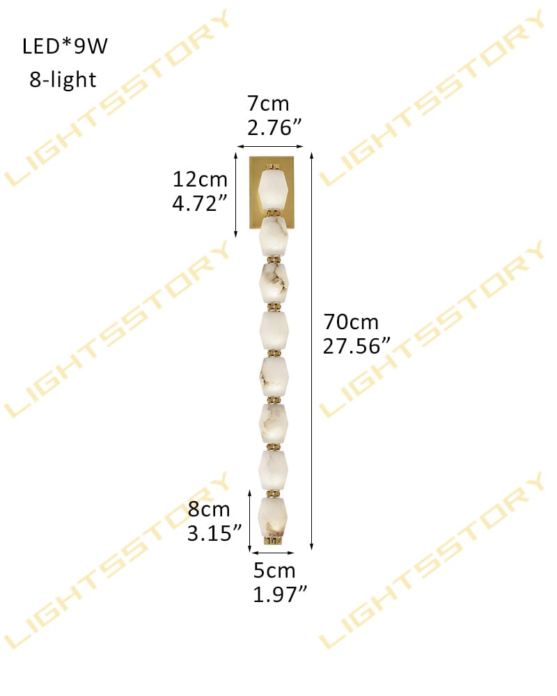 Clairval Series Geometric Wall Light | Multi Alabaster Globes Natural Alabaster and Solid Brass, Aged Brass and Black Framework for Modern Living Rooms and Hallways 8-light-D7*H37CM D2.76"*H27.56" Brass Flush Mounted Wall Sconce Lamp