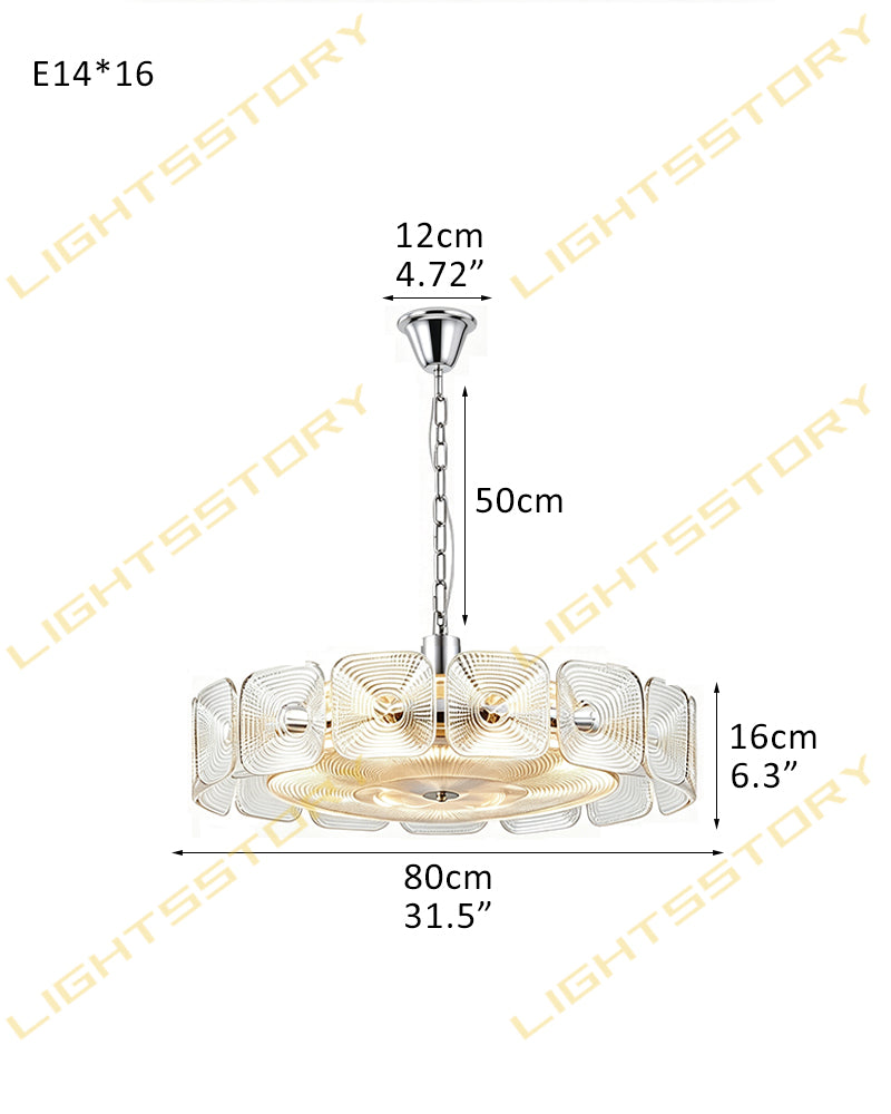 Emerald Clear Ghiaccio Glass Halo Ring Chandelier - Emerald Glass, Lux Brass Trim - Living Rooms, Bedrooms, Dining Rooms