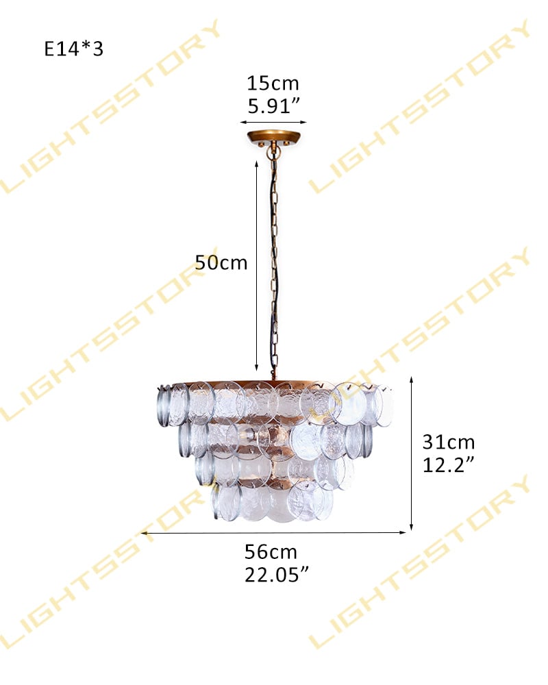 Geometric Hand-blown Pendant Light Borosilicate Glass with Brushed Brass for Kitchen Islands and Dining Rooms 4 Layer-D56*H31CM D22.05"*H12.2" Clear American chandelier