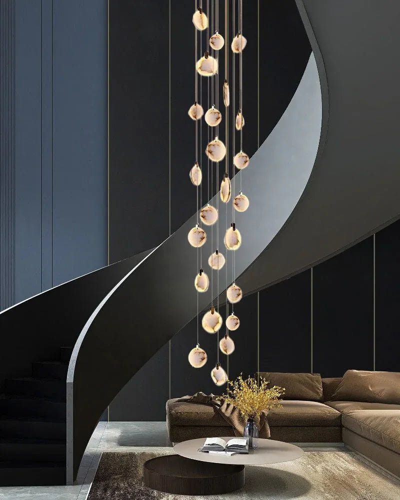 Postmodern LED Spanish Marble Chandelier Lamp in Brass for staircase Modern Pendant lamp