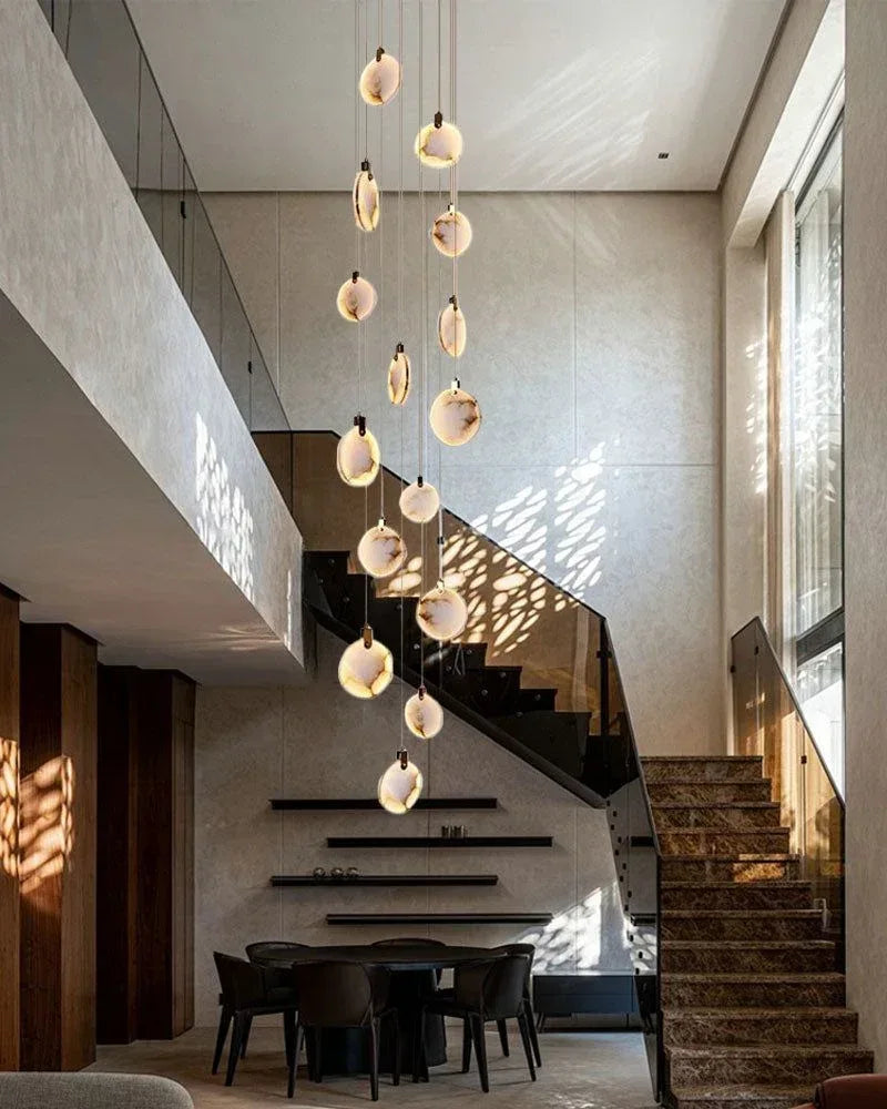 Postmodern LED Spanish Marble Chandelier Lamp in Brass for staircase Modern Pendant lamp