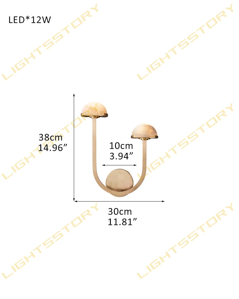 Comporta Series Geometric Wall Sconce | Sculptural Two-Tier Hand-Carved Natural Alabaster, Brass and Black finish for Living Rooms, Hallways, and Bedside Suites 2-light-D30*H38CM D11.81"*H14.96"-B Brass Flush Mounted Wall Sconce Lamp