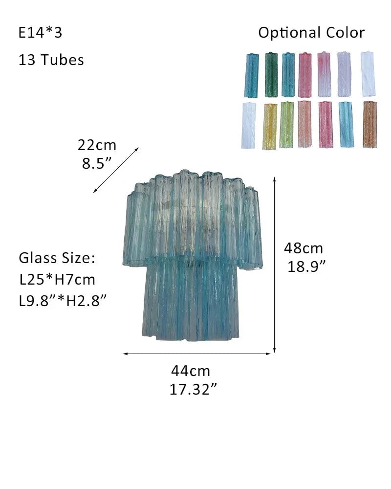 Cortina Series Cascading Chandelier | Multi-Tier Fluted Glass Handcrafted Fluted Murano-Inspired Blue Glass, Satin Brass for Grand Entrances and Dining Rooms Sconces-D44*H48CM D17"*H20"(13 tubes) Blue Glass + Silver Frame American chandelier