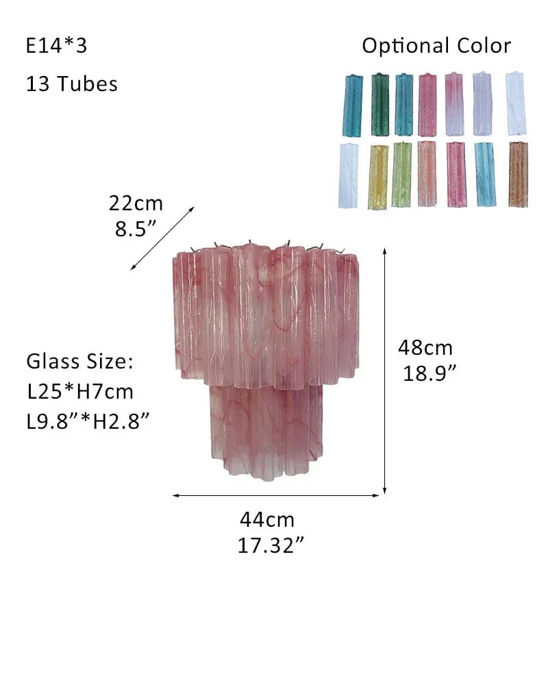 Cortina Series Cascading Chandelier | Multi-Tier Murano Glass Handcrafted Fluted Pink Murano Glass Tubes, Satin Brass for Grand Entrances and Dining Rooms Sconces-D44*H48CM D17"*H19"(5 tubes) Pink + White & Silver American chandelier