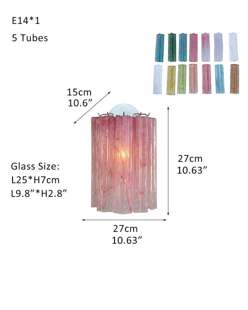 Cortina Series Cascading Chandelier | Multi-Tier Murano Glass Handcrafted Fluted Pink Murano Glass Tubes, Satin Brass for Grand Entrances and Dining Rooms Sconces-D27*H27CM D10.6"*H10.6"(5 tubes) Pink + White & Silver American chandelier