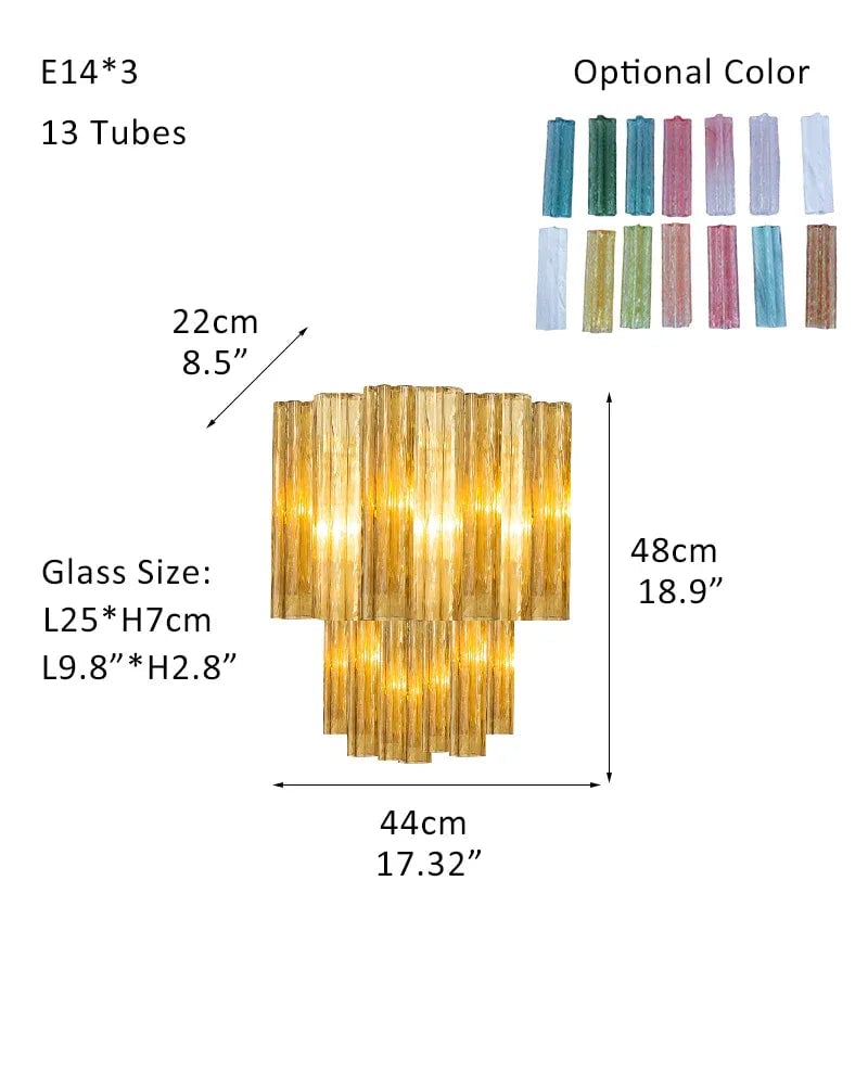 Cortina Series Cascading Chandelier | Multi-tiered Fluted Glass Handcrafted Fluted Murano-Inspired Amber Glass, Satin Brass for Grand Entrances and Dining Rooms Sconces-D44*H48CM D17"*H19"(13 tubes) Amber Glass + Silver Frame American chandelier