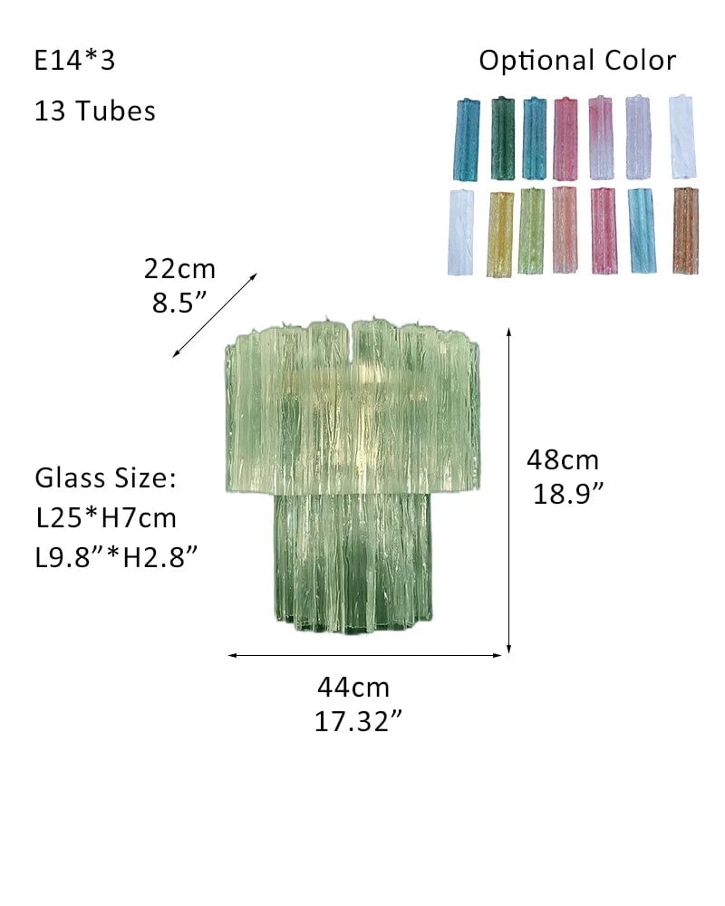 Cortina Series Cascading Chandelier | Multi-tiered Fluted Glass Handcrafted Fluted Murano-Inspired Green Glass, Satin Brass Frame with Silver and Gold Tones for Grand Entrances and Dining Rooms Sconces-D44*H48CM D17.3"*H19"(13 tubes) Green Glass + Silver Frame American chandelier