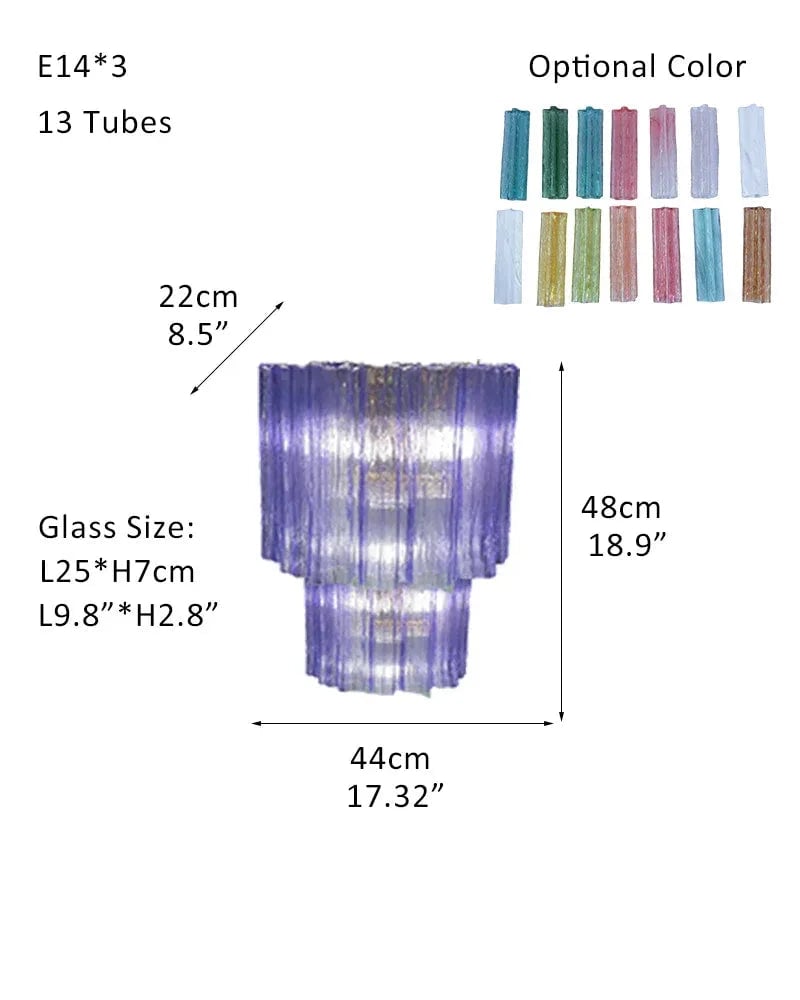 Cortina Series Cascading Chandelier | Multi-tiered Fluted Glass Handcrafted Fluted Murano-Inspired Glass, Satin Brass for Grand Entrances and Dining Rooms Sconces-D44*H48CM D17"*H19"(13 tubes) Purple Glass + Silver Frame American chandelier