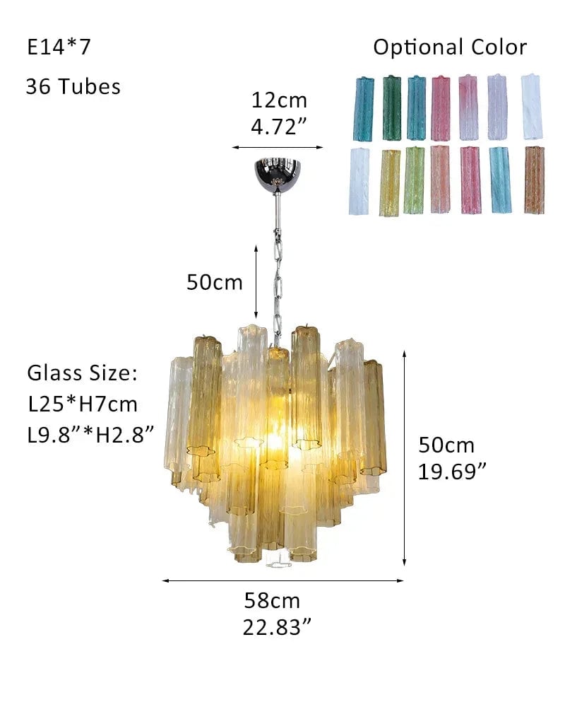 Cortina Series Cascading Chandelier | Multi-tiered Fluted Glass Handcrafted Fluted Murano-Inspired Amber Glass, Satin Brass for Grand Entrances and Dining Rooms Pendants-D58*H50CM D23"*H20"(36 tubes)-B Amber Glass + Silver Frame American chandelier