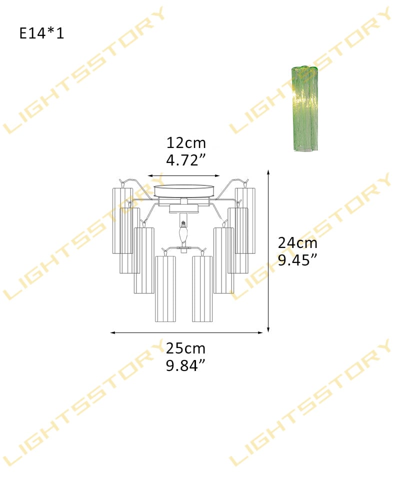 Cortina Series Ethereal Ceiling Light | Star-Shaped Hand-blown authentic Murano glass tubes, Elegant gold accents for Living Rooms and Entryways 1 light -D25*H24CM D9.84"*H9.45"(8 tubes) Gold + Green Glass Modern Ceiling lamp