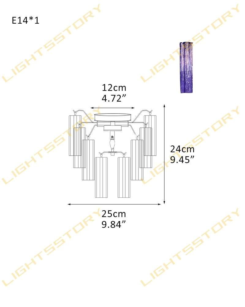 Cortina Series Ethereal Ceiling Light | Star-Shaped Hand-blown authentic Murano glass tubes, Elegant gold accents for Living Rooms and Entryways 1 light -D25*H24CM D9.84"*H9.45"(8 tubes) Gold + Purple Glass Modern Ceiling lamp