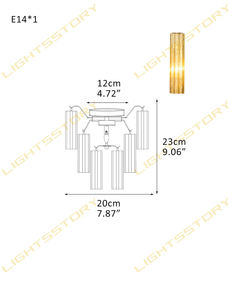 Cortina Series Ethereal Ceiling Light | Star-Shaped Hand-blown authentic Murano glass tubes, Elegant gold accents for Living Rooms and Entryways 1 light -D20*H23CM D7.87"*H9.06"(6 tubes) Gold + Amber Glass Modern Ceiling lamp