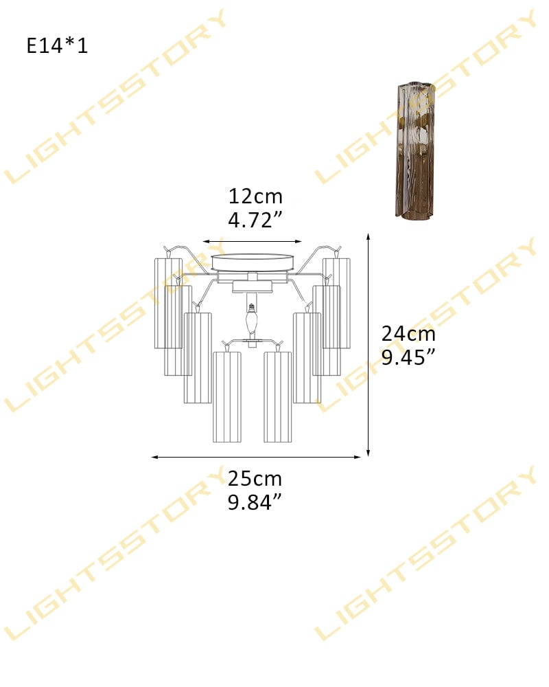 Cortina Series Ethereal Ceiling Light | Star-Shaped Hand-blown authentic Murano glass tubes, Elegant gold accents for Living Rooms and Entryways 1 light -D25*H24CM D9.84"*H9.45"(8 tubes) Gold + Smoky Glass Modern Ceiling lamp