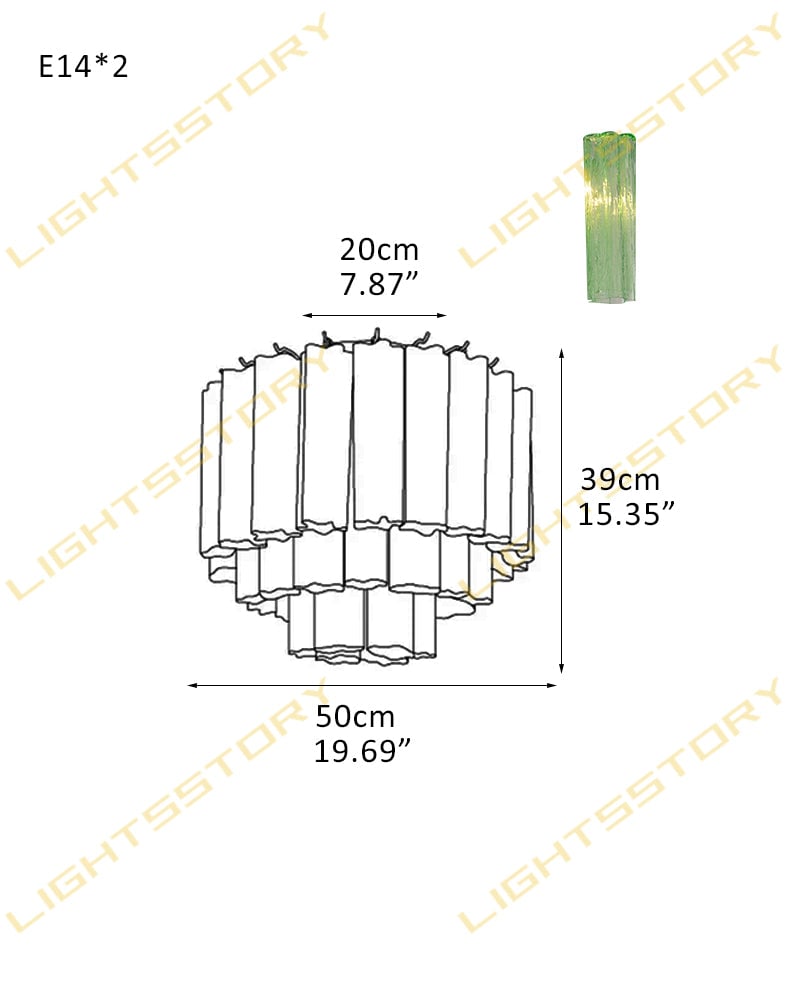 Cortina Series Geometric Flush Mount Ceiling Lamp | Star-Shaped Hand-blown authentic Murano glass tubes, Elegant gold accents for Dining Rooms and Living Areas 2 light -D50*H39CM D19.69"*H15.35"(18 tubes) Gold + Green Glass Modern Ceiling lamp