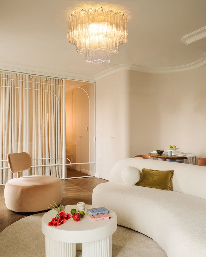 Cortina Series Geometric Flush Mount Ceiling Lamp | Star-Shaped Hand-blown authentic Murano glass tubes, Elegant gold accents for Dining Rooms and Living Areas Modern Ceiling lamp