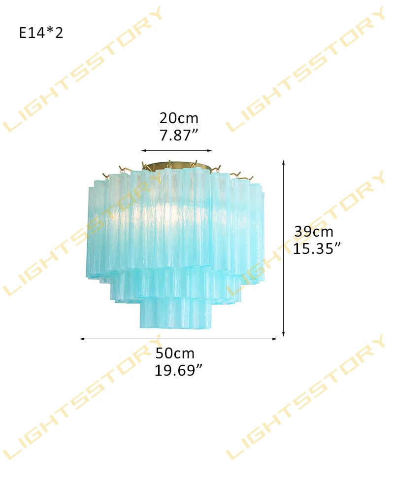 Cortina Series Geometric Flush Mount Ceiling Lamp | Star-Shaped Hand-blown authentic Murano glass tubes, Elegant gold accents for Dining Rooms and Living Areas 2 light -D50*H39CM D19.69"*H15.35"(18 tubes) Gold + Blue Glass Modern Ceiling lamp