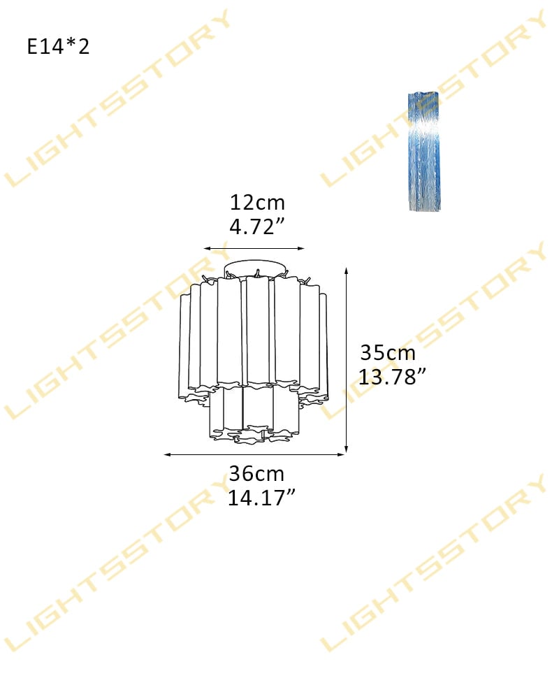 Cortina Series Geometric Flush Mount Ceiling Lamp | Star-Shaped Hand-blown authentic Murano glass tubes, Elegant gold accents for Dining Rooms and Living Areas 2 light -D36*H35CM D14.17"*H13.78"(8 tubes) Gold + Blue Glass Modern Ceiling lamp