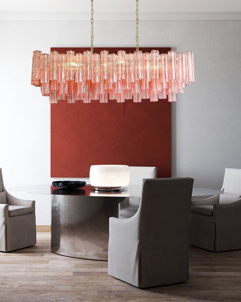 Cortina Series Prismatic Chandelier | Layered Glass Tubes Authentic Venetian Murano Glass, Aged Brass and Black Metal for Modern Dining Rooms and Living Areas Luxury Modern Chandelier
