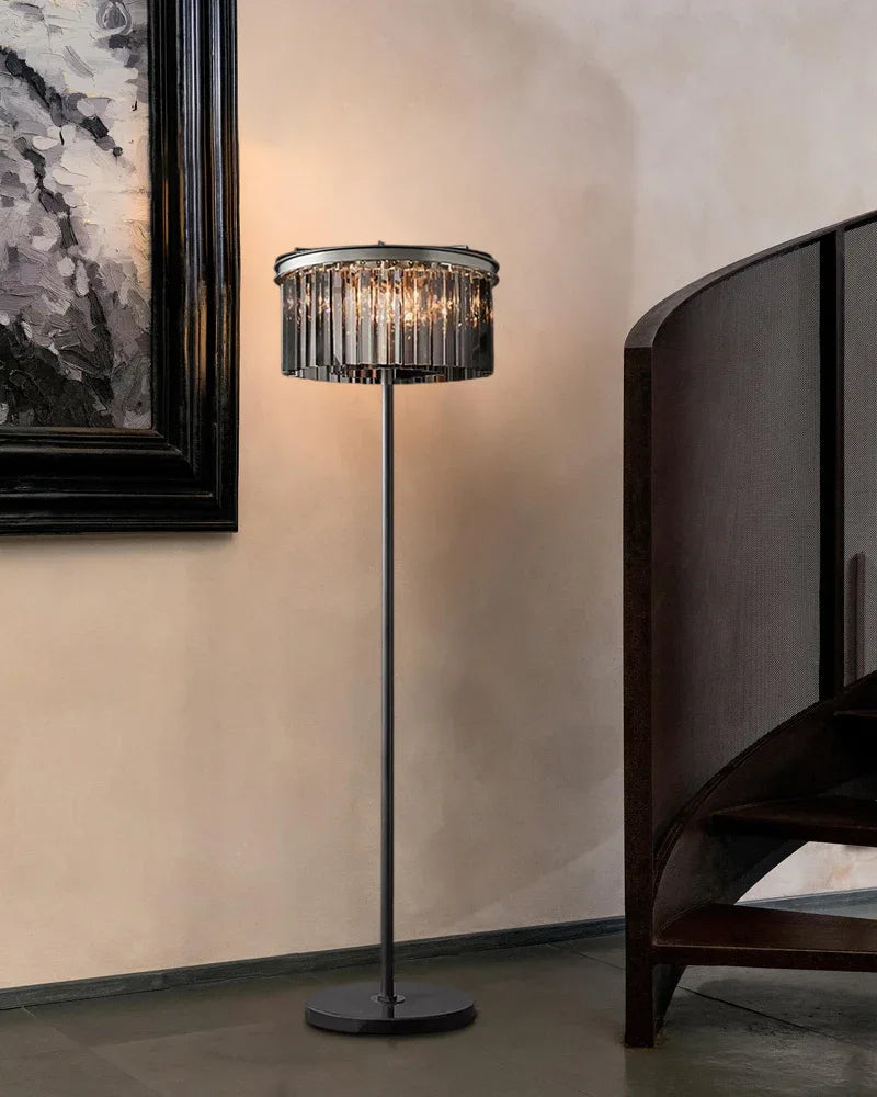 6-Bulb Standing Lamp Rustic 1/3-Layer Crystal Block Floor Light in Black marble base for Living Room American standing floor lamp