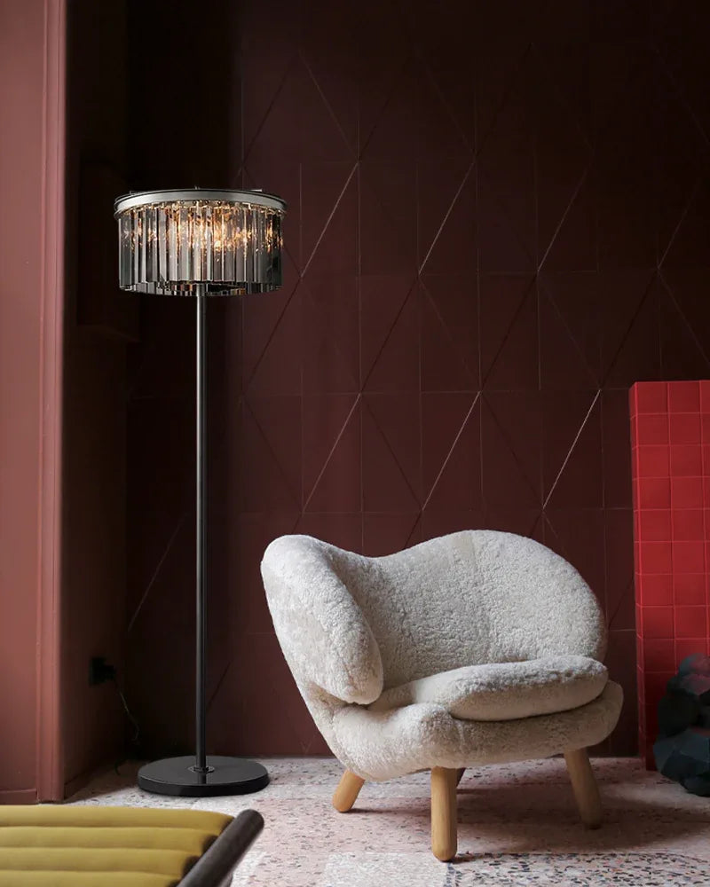 6-Bulb Standing Lamp Rustic 1/3-Layer Crystal Block Floor Light in Black marble base for Living Room American standing floor lamp