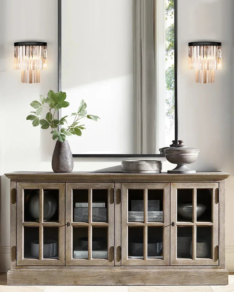 Modern 3-tiered Metal Crystal Wall Light Fixture for Bedroom/Living Room/Hallway Flush Mounted Wall Sconce Lamp