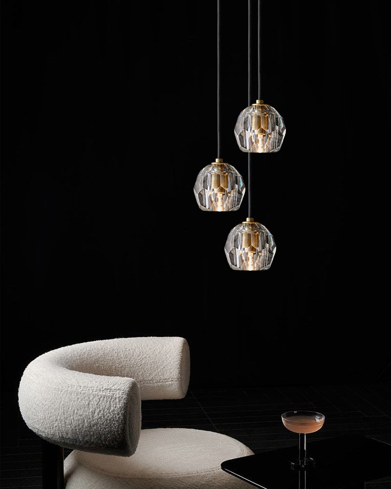 LightsStory Series Prismatic Pendant Chandelier | Spherical Solid brass and hand-faceted crystal, Hand-polished finish for Modern dining rooms and minimalist living spaces Modern Pendant lamp