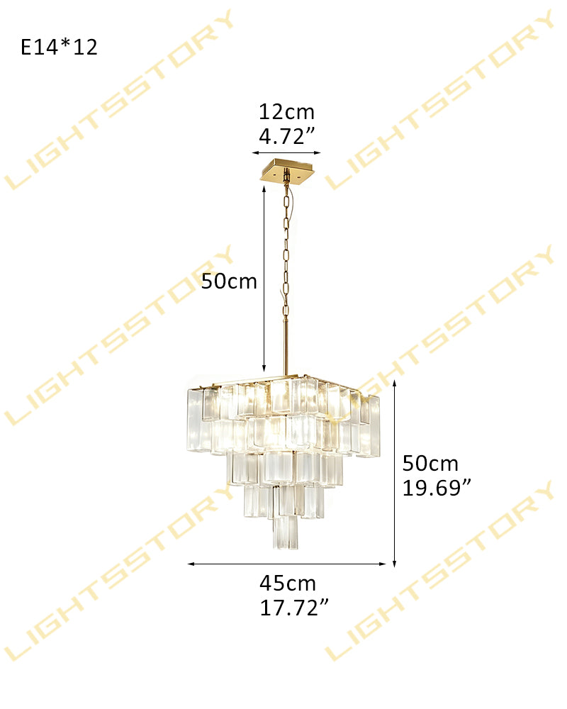 Parisian Cascading Waterfall Crystal Ghiaccio Prism Chandelier - Textured Glass, Lux Gold Trim - Living Rooms, Bedrooms, Dining Rooms
