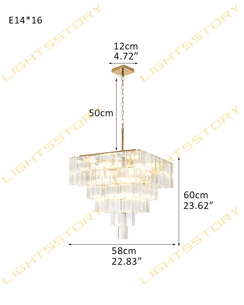 Parisian Cascading Waterfall Crystal Ghiaccio Prism Chandelier - Textured Glass, Lux Gold Trim - Living Rooms, Bedrooms, Dining Rooms