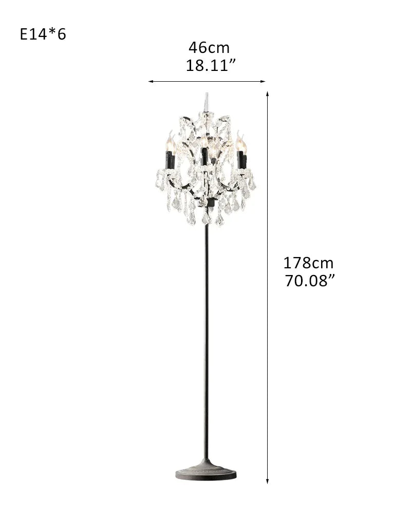 Halo Industrial Styles Cut Crystal Candelabra Floor Lamp 70"in D46*H178CM D18.11"*H70.08" Smoky Base + Clear Crystal American standing floor lamp