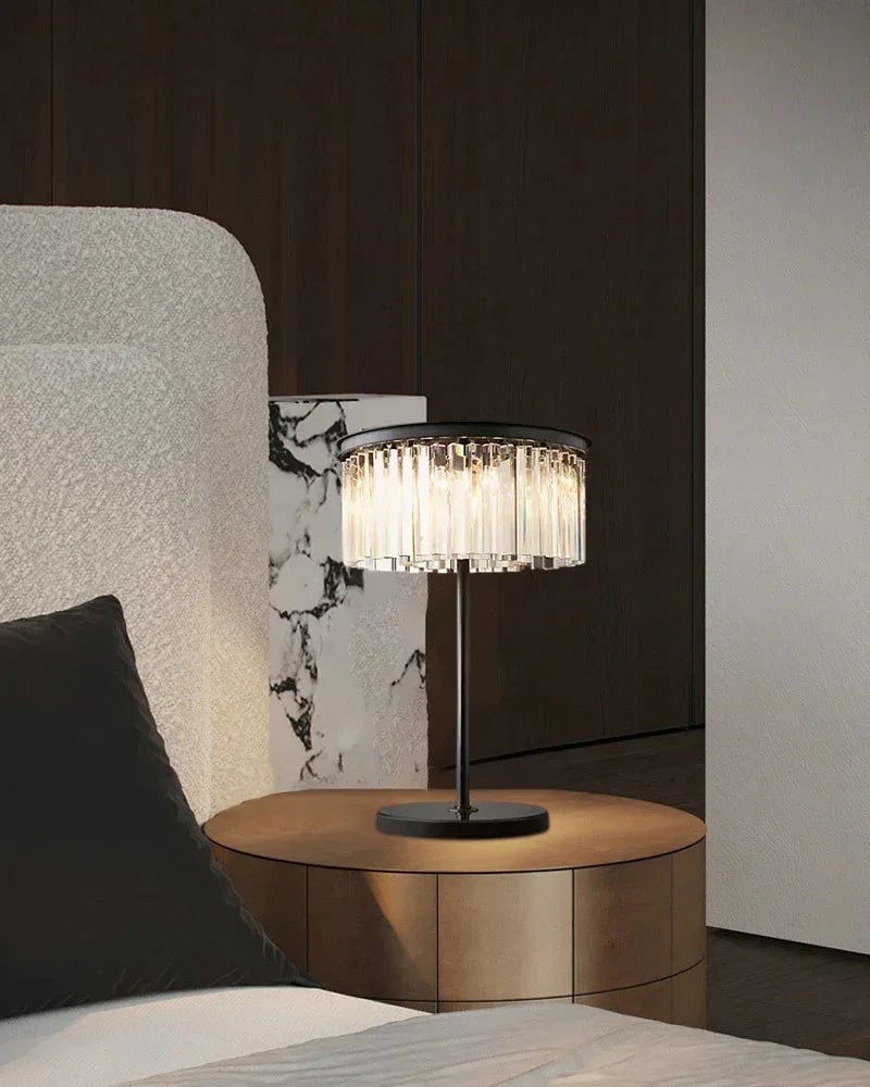 Deauville Series Geometric Table Lamp | Double Tier Beveled Glass Shatter-resistant beveled glass with matte black metal frame, Matte Black finish for Desks, living rooms, and home offices Modern Table lamp