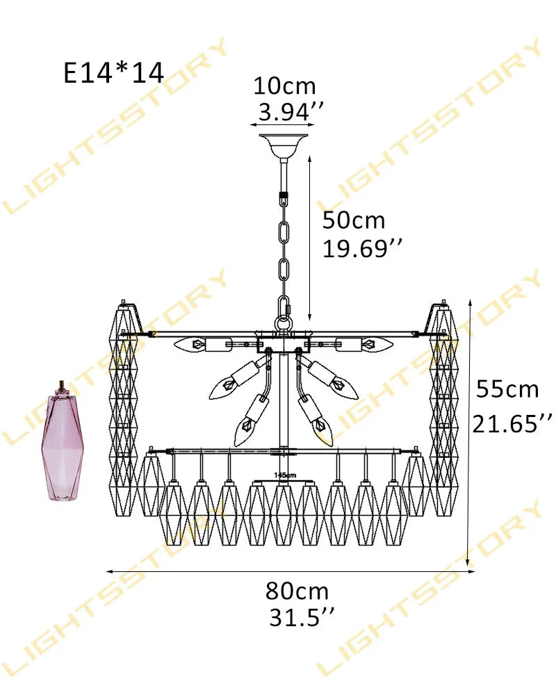 Modern Murano Hand Blown Glass Tier Drum Chandelier for Dining Room 14 light-D80*H55CM D31.5"*H21.65" Purple Luxury Modern Chandelier