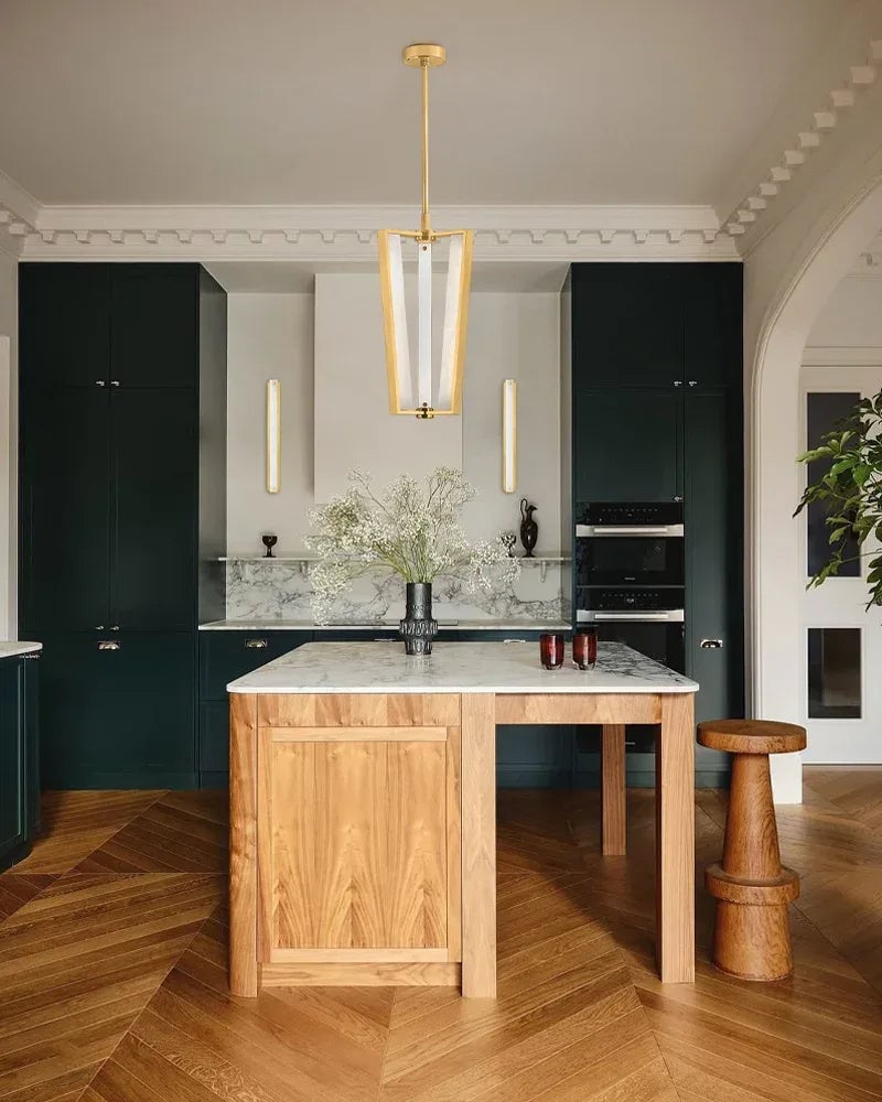 Edgemere Series Geometric Linear Pendant Light | Linear Architectural Natural Alabaster Light Panels, Modern Brass and Black finish for Kitchen Islands and Dining Rooms Modern Pendant lamp